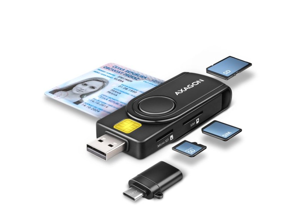 AXAGON CRE-SMP2A, USB-A PocketReader 4-slot čtečka Smart card (eObcanka) + SD/microSD/SIM (CRE-SMP2A)
