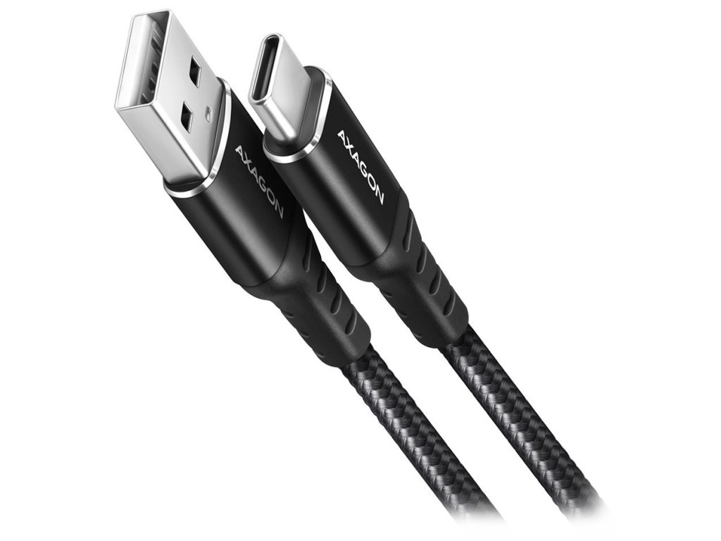 AXAGON datový a nabíjecí kabel USB-A na USB-C,USB2.0, 3A, opletený, 1m, černý