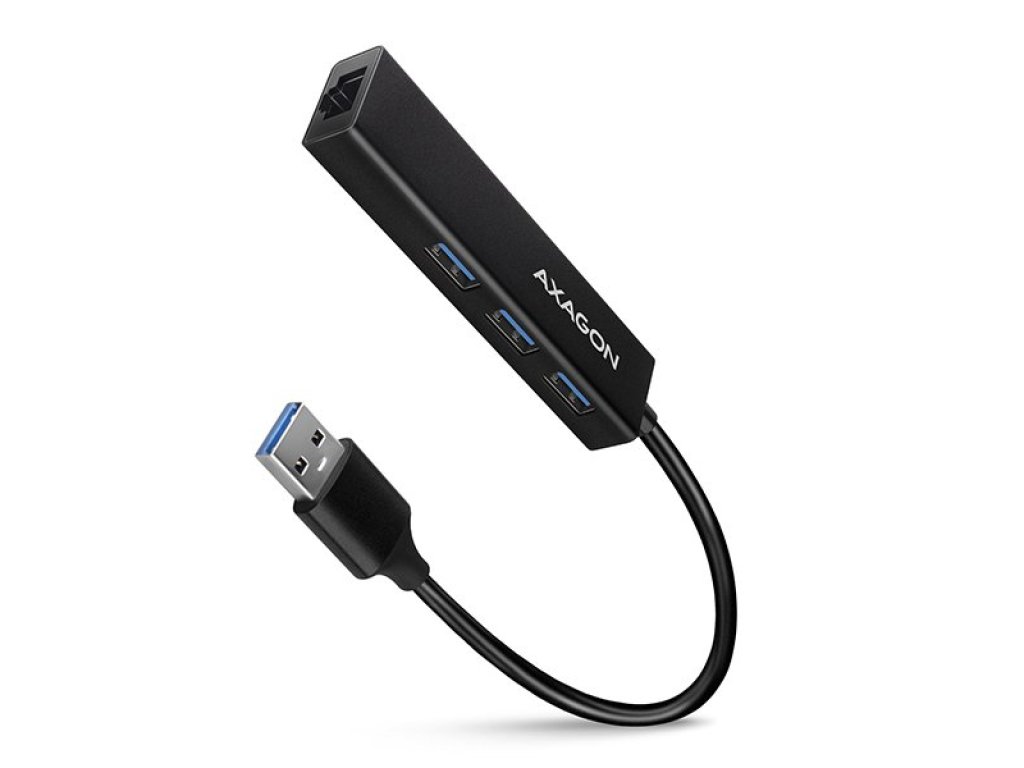 AXAGON HMA-GL3A USB 3.2 Gen 1 hub - porty 3x USB-A + Gigabit Ethernet, kovový, kabel USB-A 20cm (HMA-GL3A)