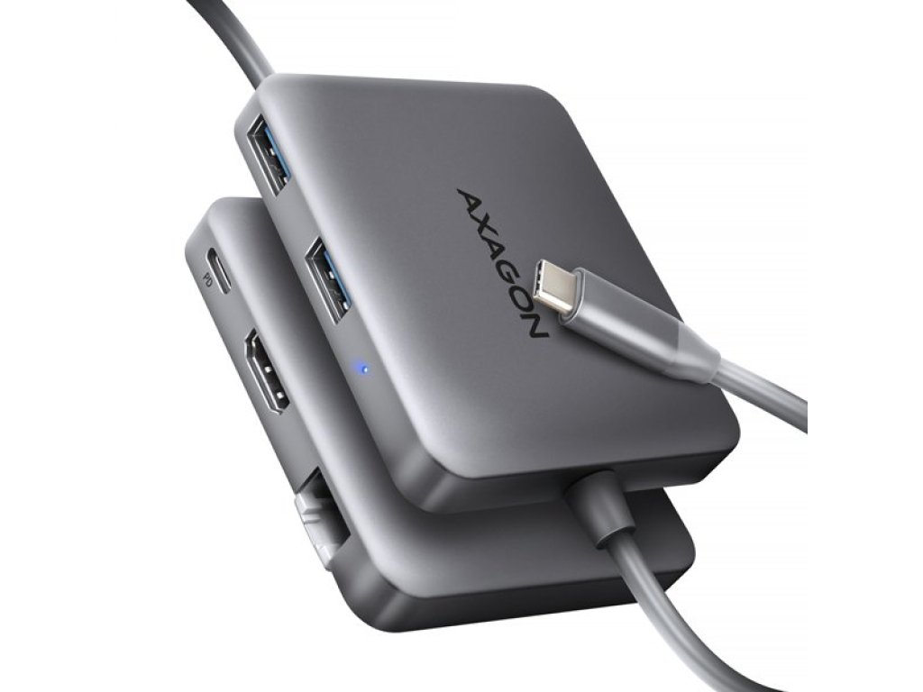 AXAGON HMC-5HL, USB 5Gbps hub, 2x USB-A, HDMI 4k/60Hz, RJ-45 GLAN, PD 100W, kabel USB-C 20cm (HMC-5HL)
