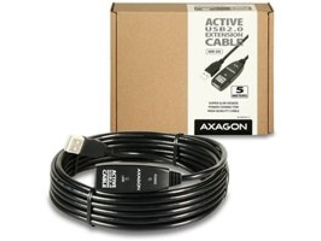 AXAGON kabel USB 2.0, A-A, M/F, prodlužovací, 5m, černý, repeater (ADR-205)