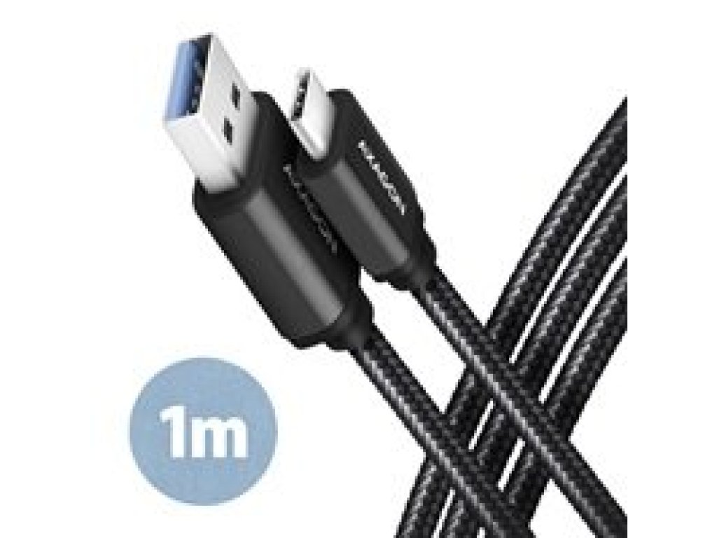 AXAGON kabel USB 3.2 gen1 A-C, M/M, propojovací, 1m, černý, opletený, 3A (BUCM3-AM10AB)