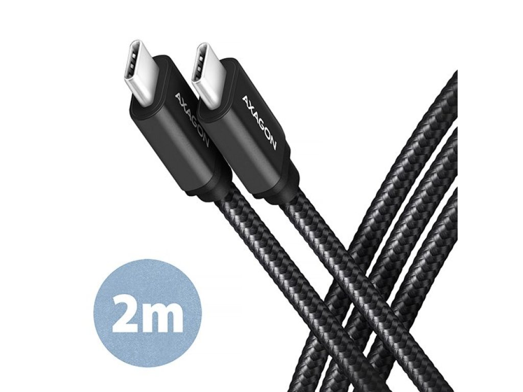 AXAGON kabel USB-C-USB-C, M/M, propojovací, 2m, USB 3.2 Gen, oplet, černý (BUCM3-CM20AB)