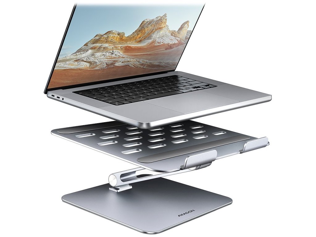 AXAGON STND-LQ, hliníkový HQ stojan pro notebooky 10" - 16", nastavitelná výška a úhel