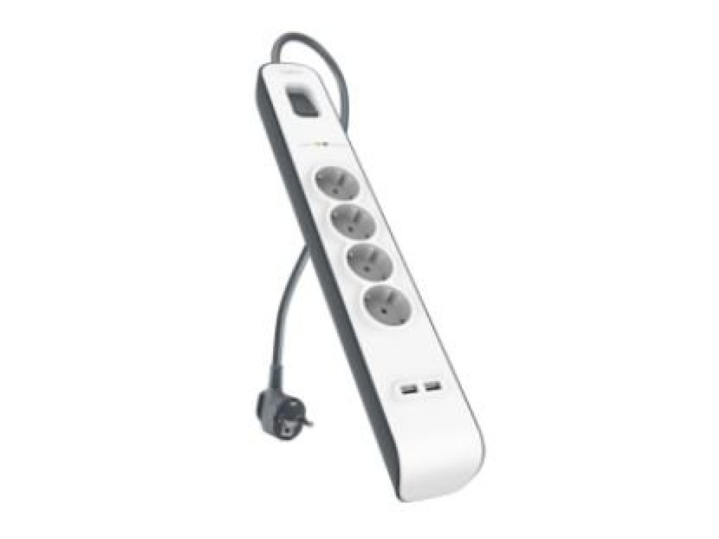 BELKIN  přepěťová ochrana SurgeStrip, 4 zásuvky, 2x USB, 2m, bílá (BSV401ca2M)