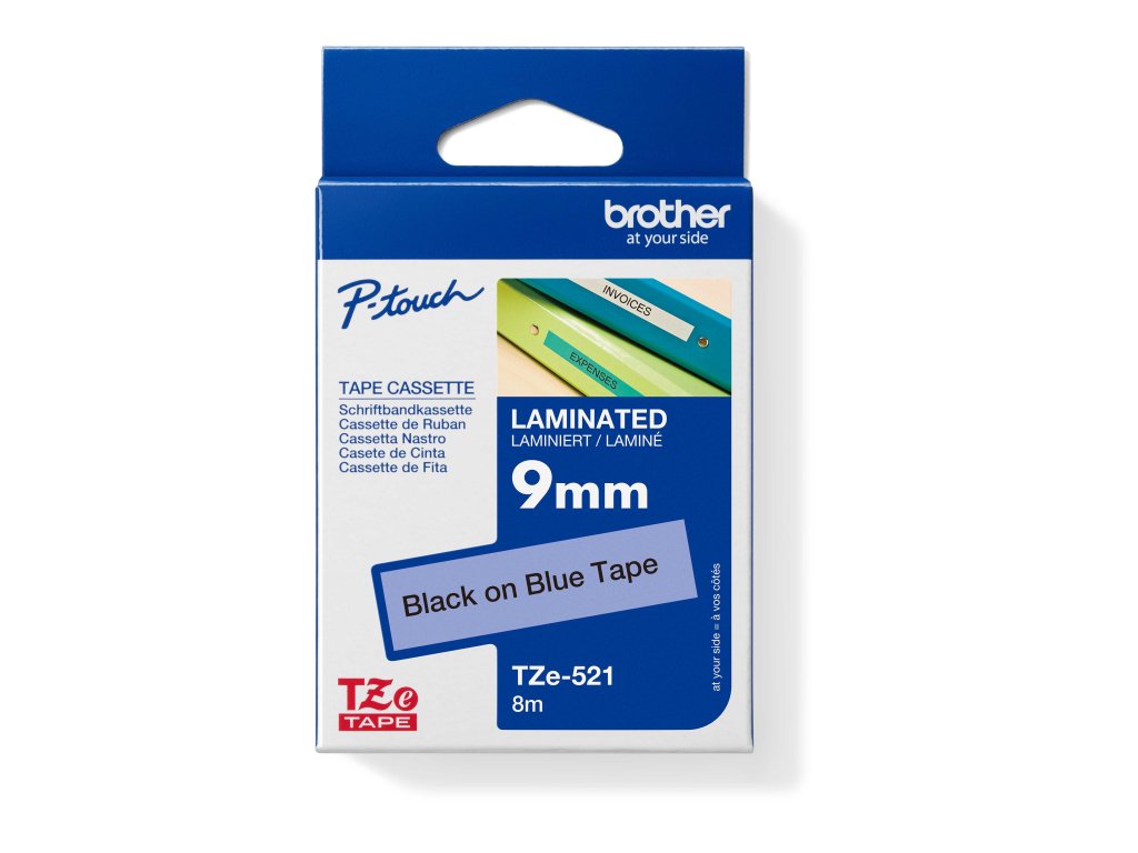 BROTHER laminovaná páska TZE-521/ modrá-cerná/ 9mm (TZE521)