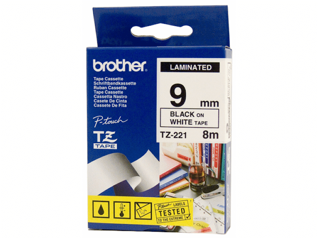 BROTHER TZE-221, 9mm, bílá/cerná (TZE221)