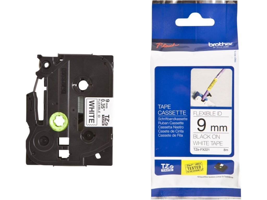 BROTHER TZEFX221 - kazeta TZ šírky 9mm, s flexibilní páskou TZE-FX221, bílá / cerná (TZEFX221)