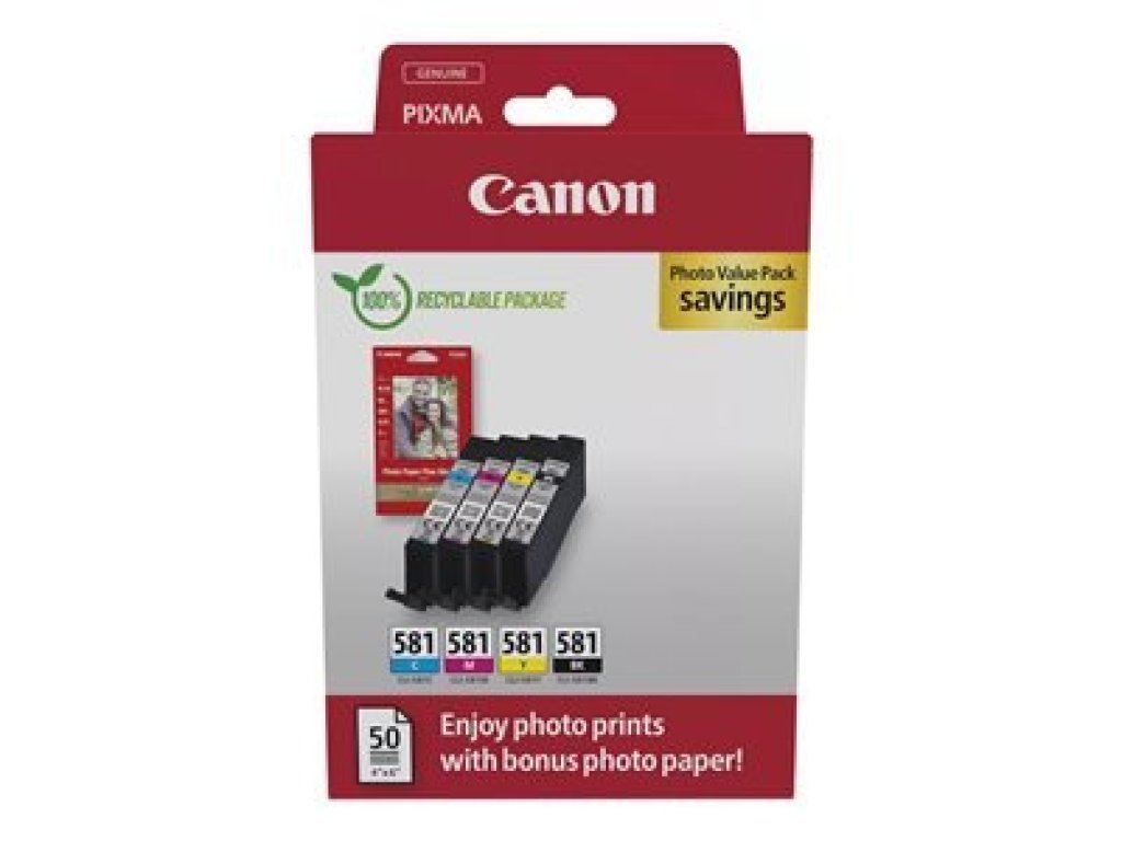 Canon CLI-581 C/M/Y/BK Photo Value Pack - 4-balení - 5.6 ml - černá, žlutá, azurová, purpurová - originální (2106C006)