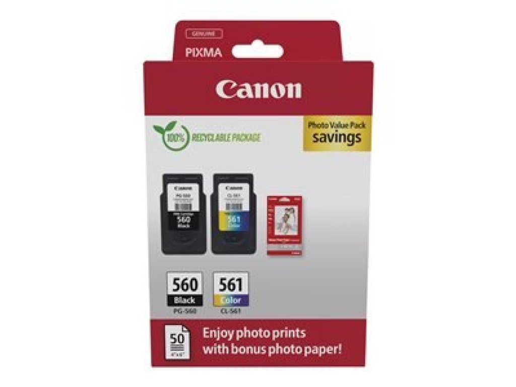 Canon PG-560/CL-561 Photo Value Pack - Lesklý - 2-balení - černá, barva (azurová, purpurová, žlutá) - originální - (3713C008)