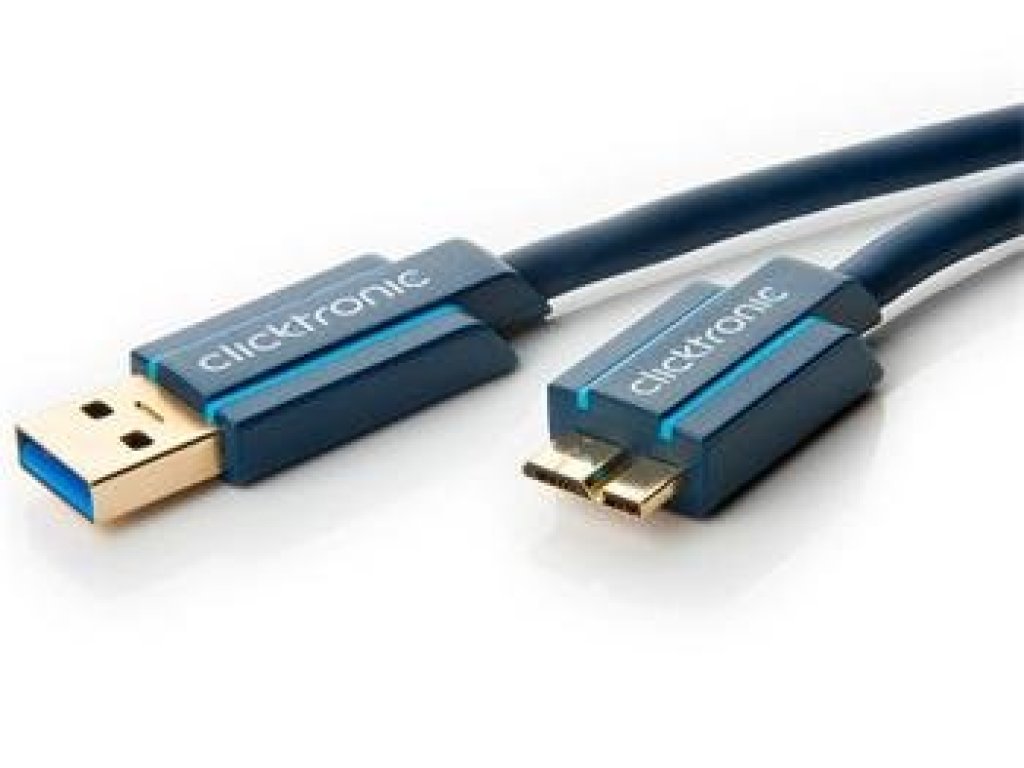 CLICKTRONIC kabel USB 3.0, A-B micro, M/M, propojovací, 3m, modrý (CLICK70124)