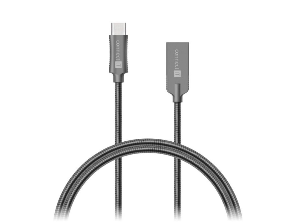 CONNECT IT kabel USB Wirez Steel Knight, C-A, propojovací, 1m, antracitový, opletený (CCA-5010-AN)