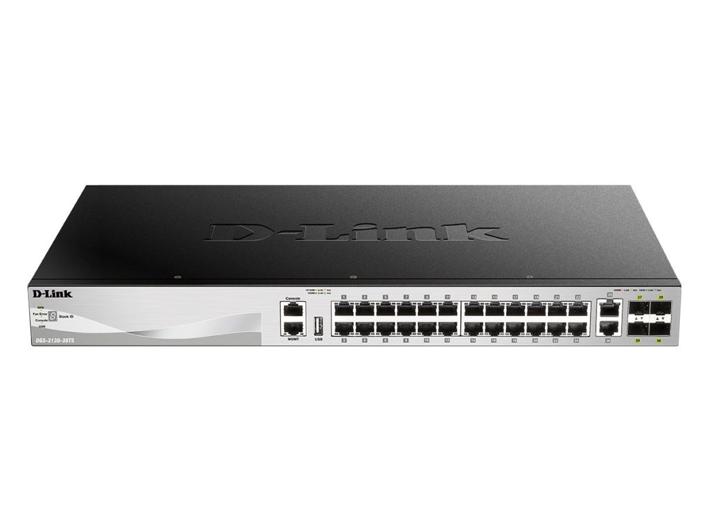 D-LINK DGS-3130-30TS L3 Stackable Managed switch, 24x GbE, 2x 10G RJ-45, 4x 10G SFP+