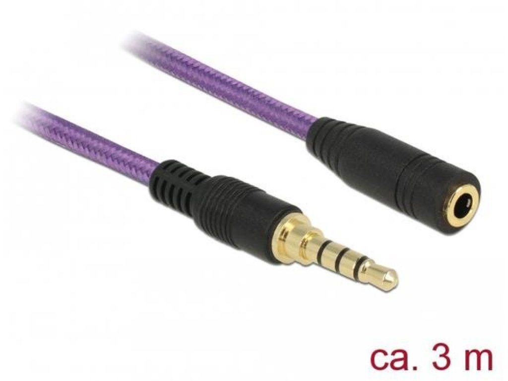 DELOCK kabel Jack-Jack 4pin, M/F, prodlužovací, 3m, fialový (85625)