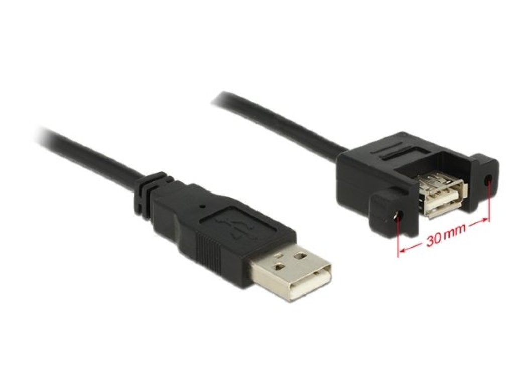 DELOCK kabel USB 2.0, A-A, M/F se šroubky, prodlužovací, 1m, černý (85106)