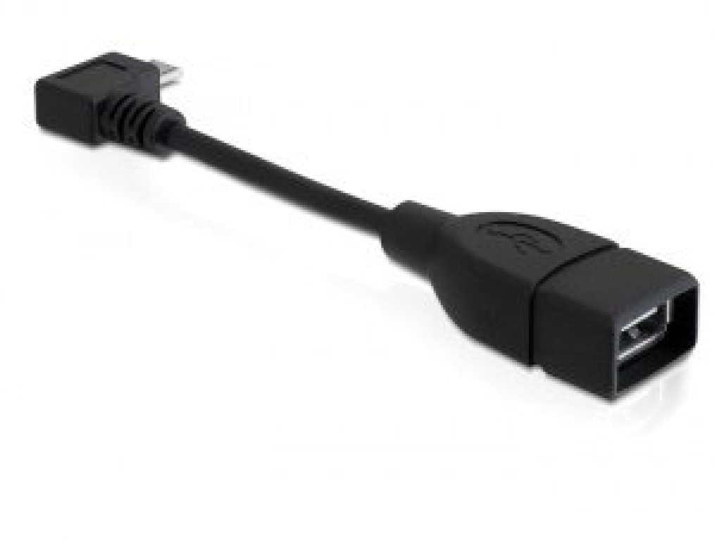 DELOCK kabel USB 2.0, A-B micro pravoúhlý, F/M, propojovací, 0,11m, černý, OTG (83104)