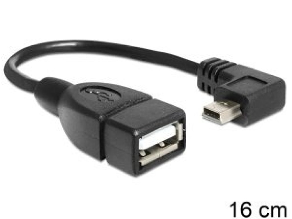 DELOCK kabel USB 2.0, A-B mini pravoúhlý, F/M, propojovací, 0,16m, černý, OTG (83245)