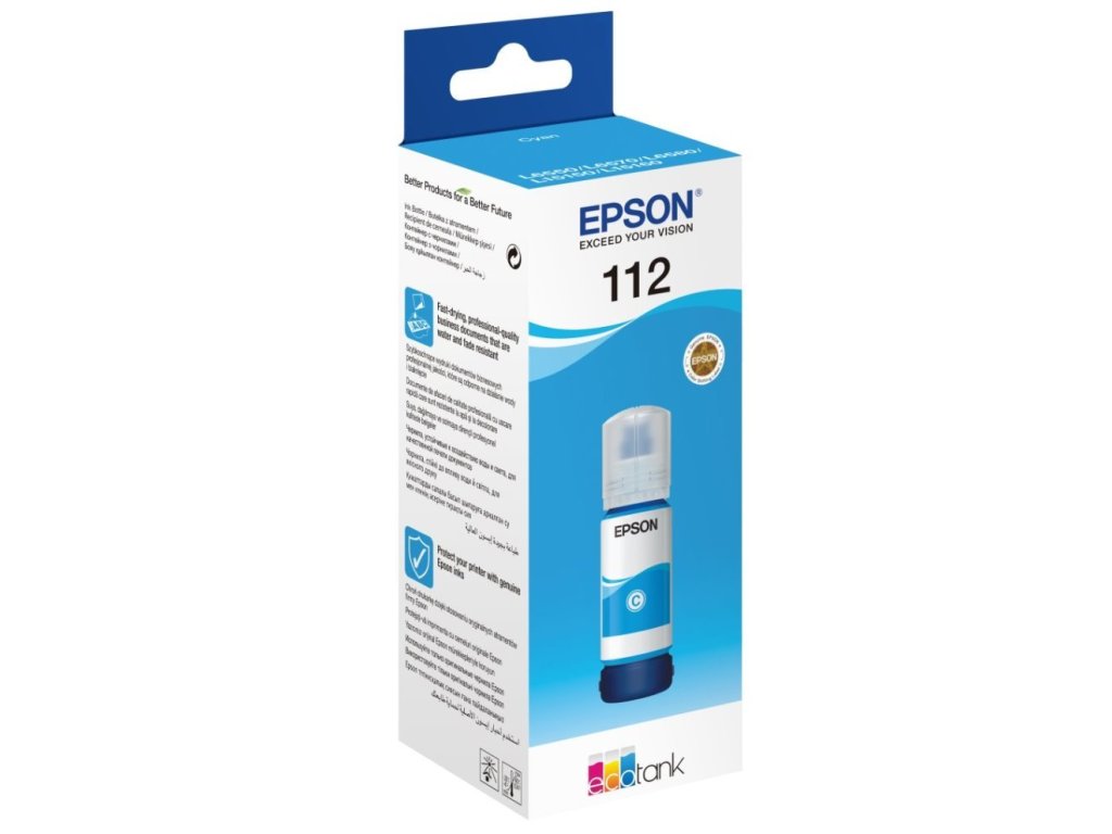 Epson 112 EcoTank Pigment Cyan ink bottle azurová