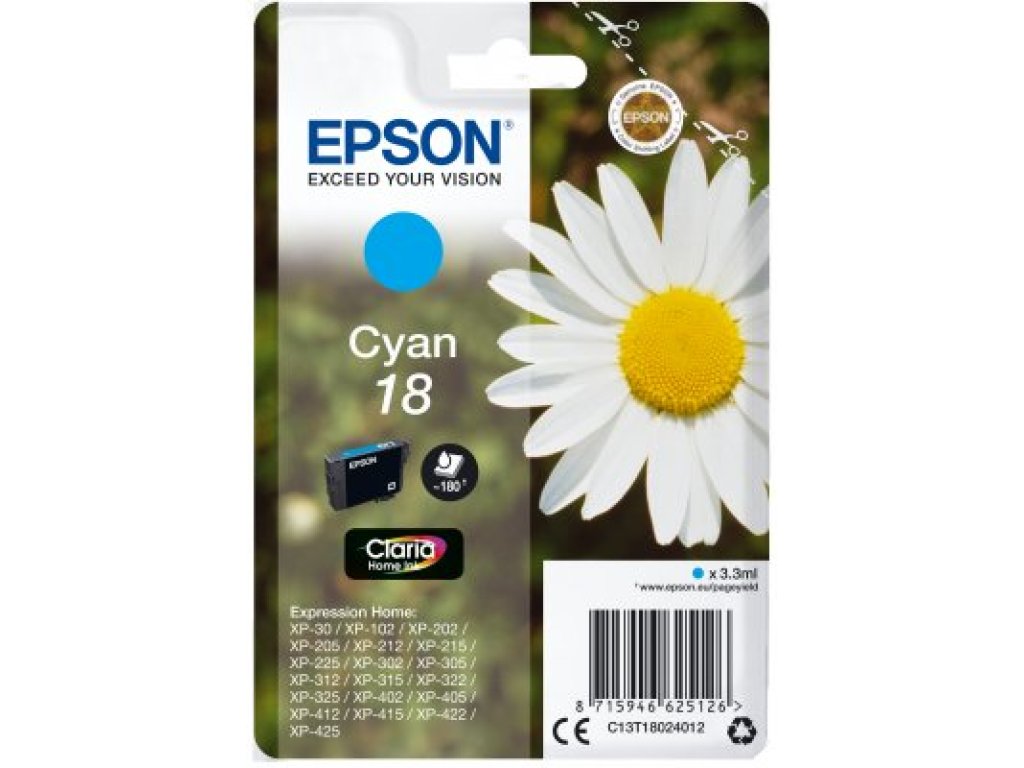 EPSON ink bar Singlepack Cyan 18 Claria Home Ink (C13T18024012)