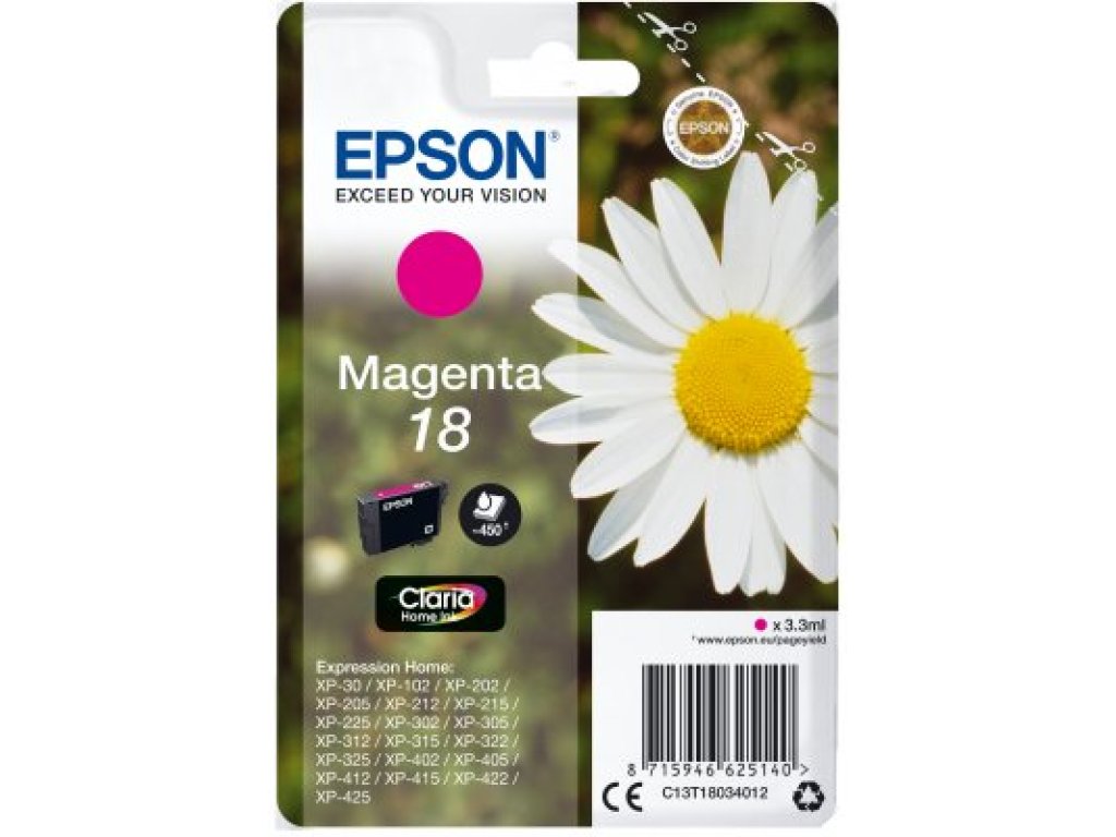 EPSON ink bar Singlepack Magenta 18 Claria Home Ink (C13T18034012)