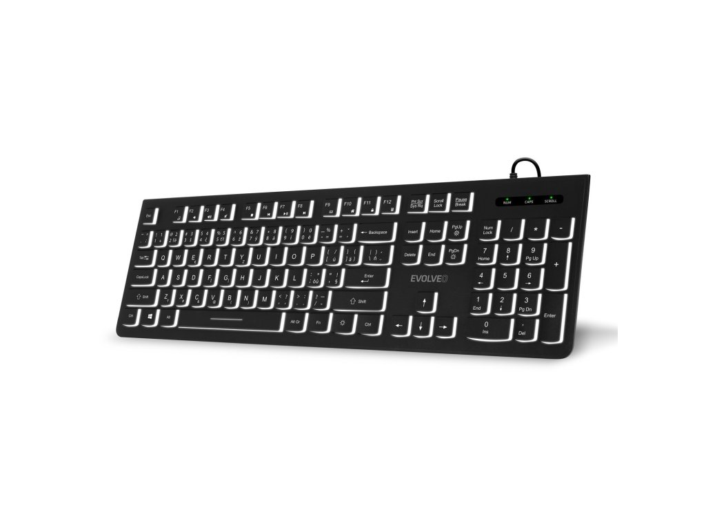 EVOLVEO K1010, tichá klávesnice s bílým podsvícením, CZ+SK, černá (K1010-BK-CZ)