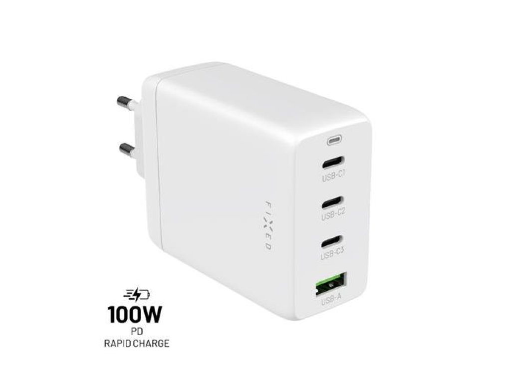 FIXED GaN Síťová nabíječka 100W bílá (FIXCG100-3CU-WH)