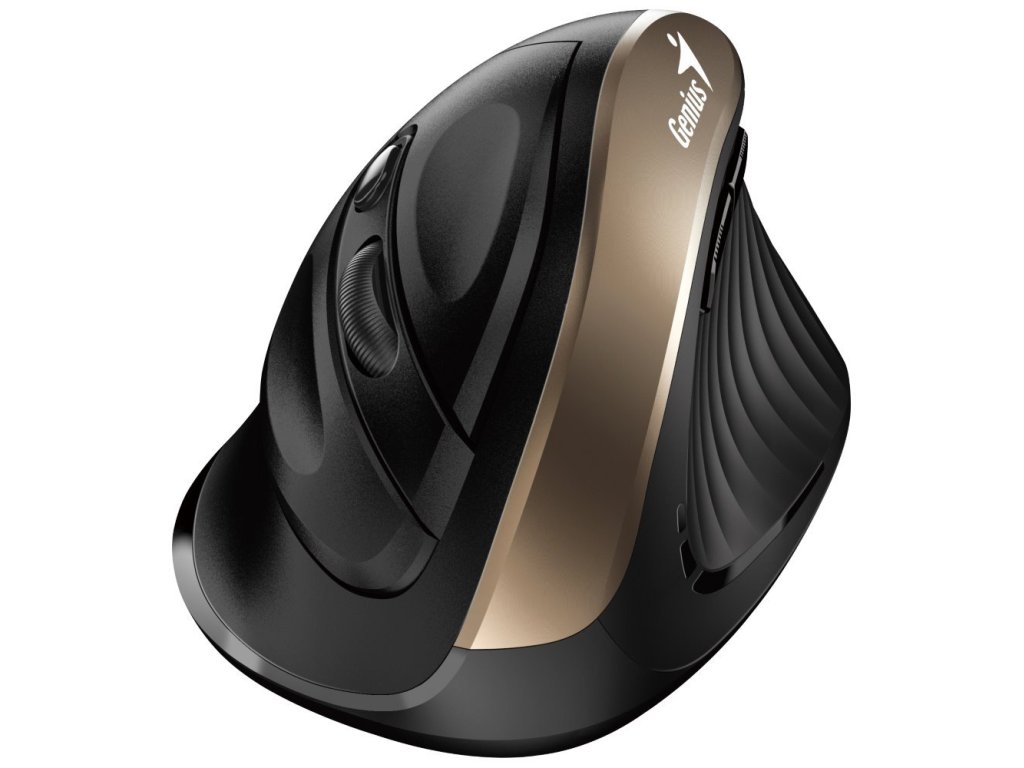 Genius Ergo 8250S - Vertikální/Optická/Pro praváky/1 600 DPI/Bezdrátová USB/Černá-zlatá (31030031400)