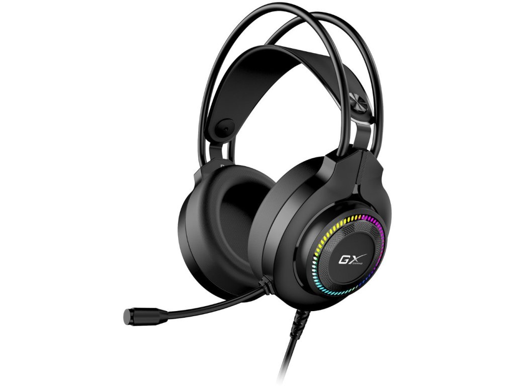 Genius GX GAMING HS-GX580U - Headset, herní, náhlavní, drátový, mikrofon, ovládání hlasitosti, RGB LED, USB, černý (31710028400)