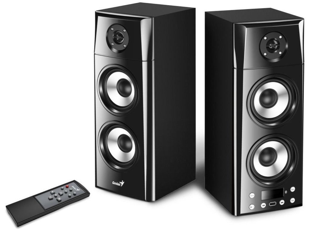 Genius SP-HF2800 BT, Reproduktory, 2.0, 60W, Bluetooth, TWS technologie, drevené, USB, dálkové ovládání, cerné