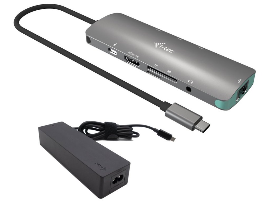 I-TEC USB-C Metal Nano Docking Station 4K HDMI LAN with Power Delivery 100W + i-tec Universal Charger 100W (C31NANOLANPD100)