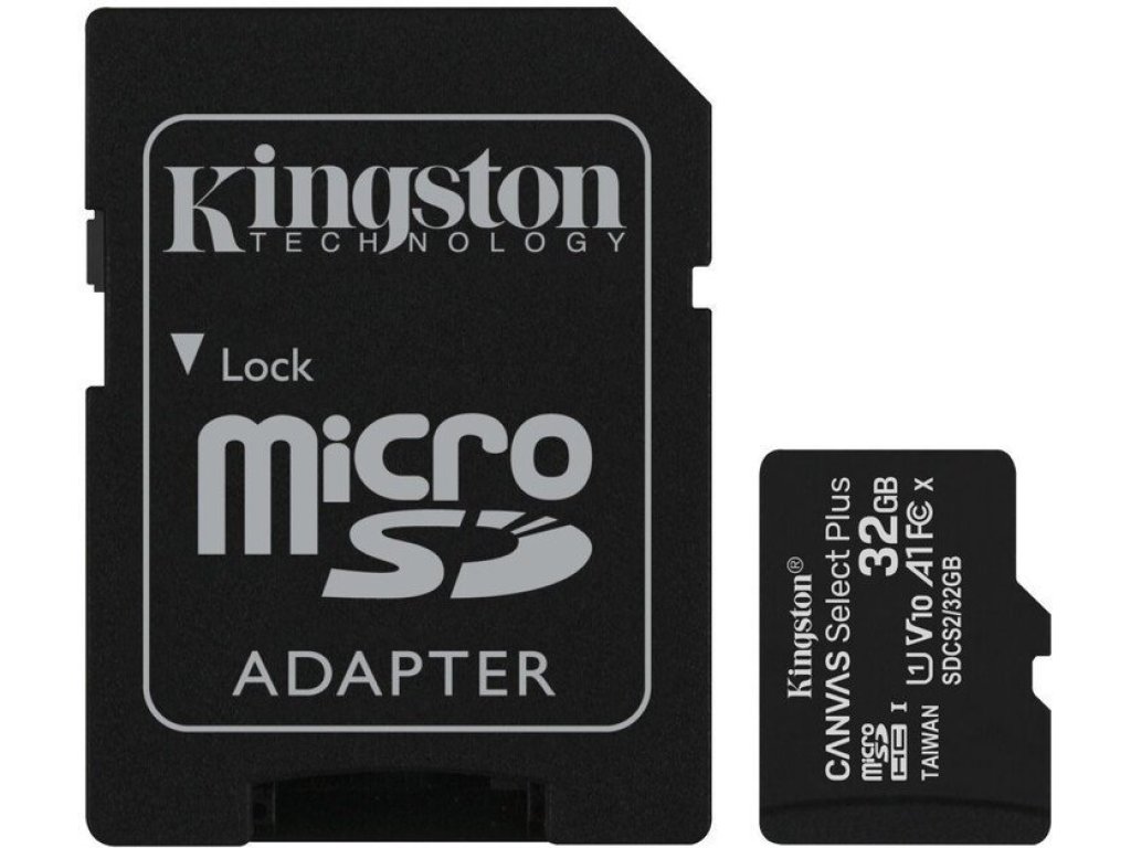 KINGSTON 32GB microSDHC CANVAS Plus Memory Card 100MB read - UHS-I class 10 Gen 3 (SDCS2/32GB)