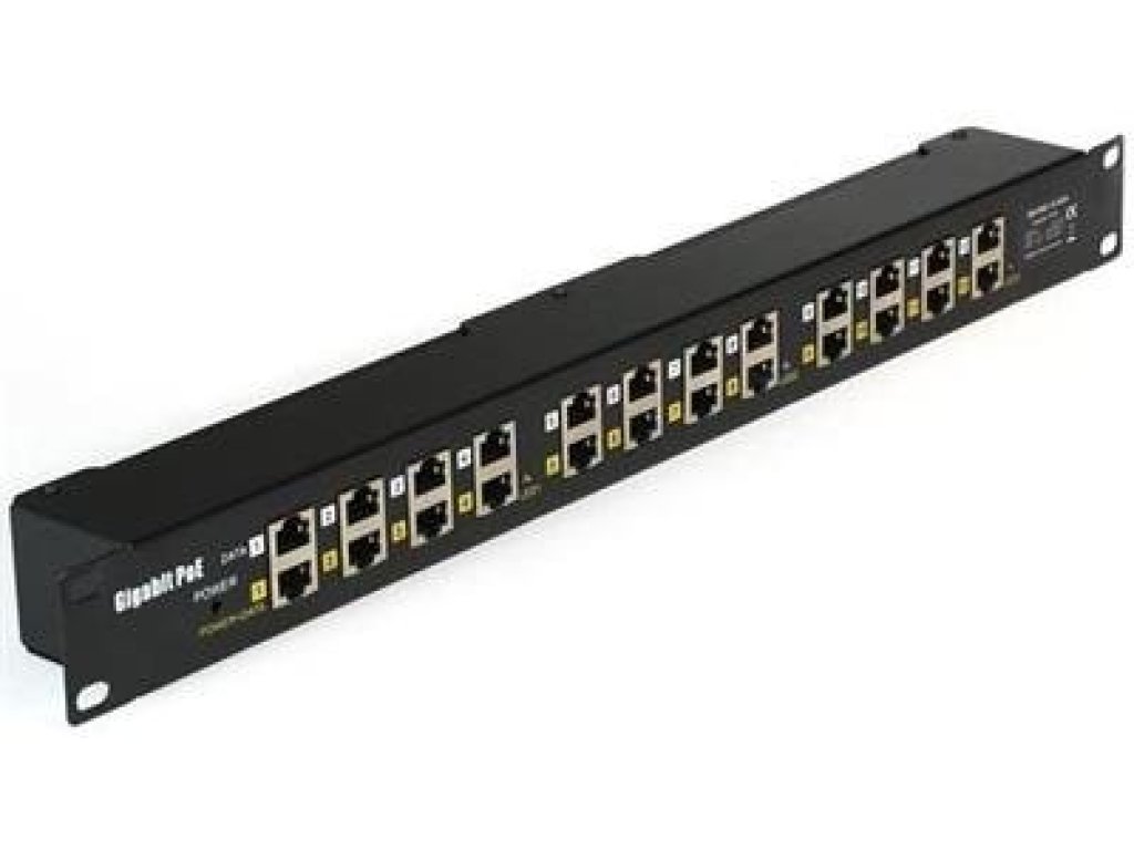MaxLink Gigabit POE panel 12 portu, 1U pro rack 19", stínený (POE-PAN12-G)