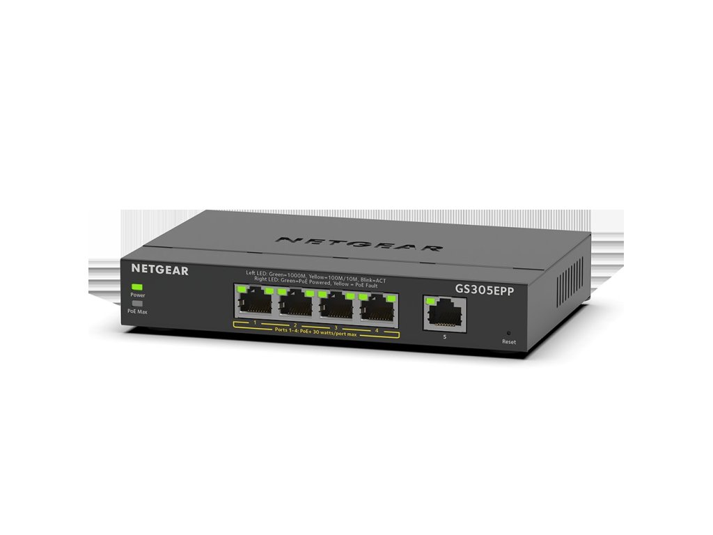 NETGEAR 5PT GE PLUS SWCH W/ HI-PWR POE+ (GS305EPP-100PES)