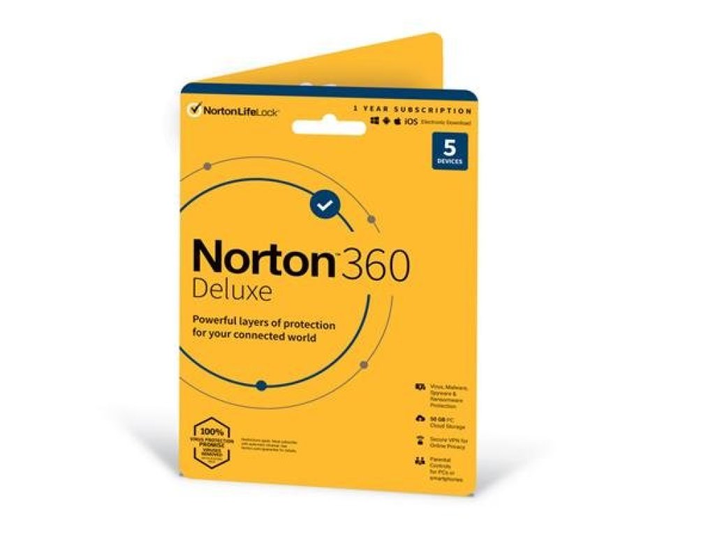 NORTON 360 DELUXE 50GB +VPN 1 uživatel pro 5 zařízení na 1 rok ESD