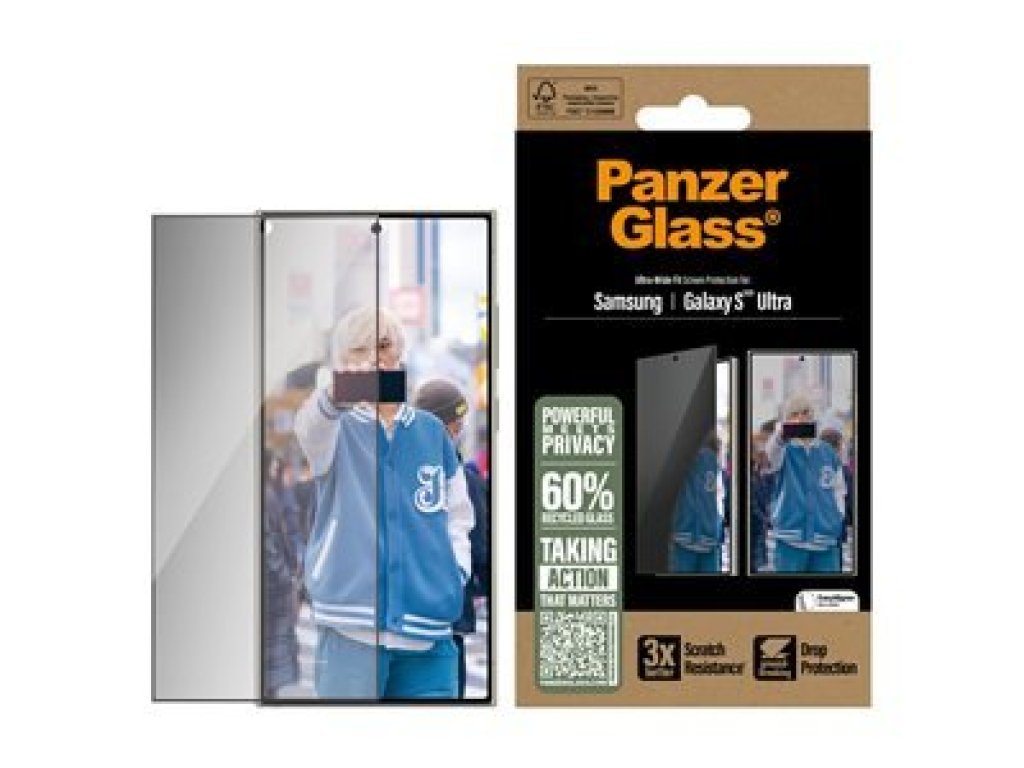 PANZERGLASS Privacy - Ochrana obrazovky pro mobilní telefon, ultra široký tvar, sklo s bezpečnostním filtrem pro Samsung Galaxy S25 Ultra (PGRPUWFG38488)