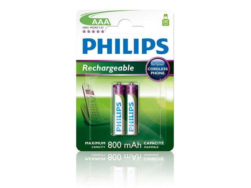 PHILIPS dobíjecí baterie AAA 800mAh, NiMH - 2ks (R03B2A80/10)