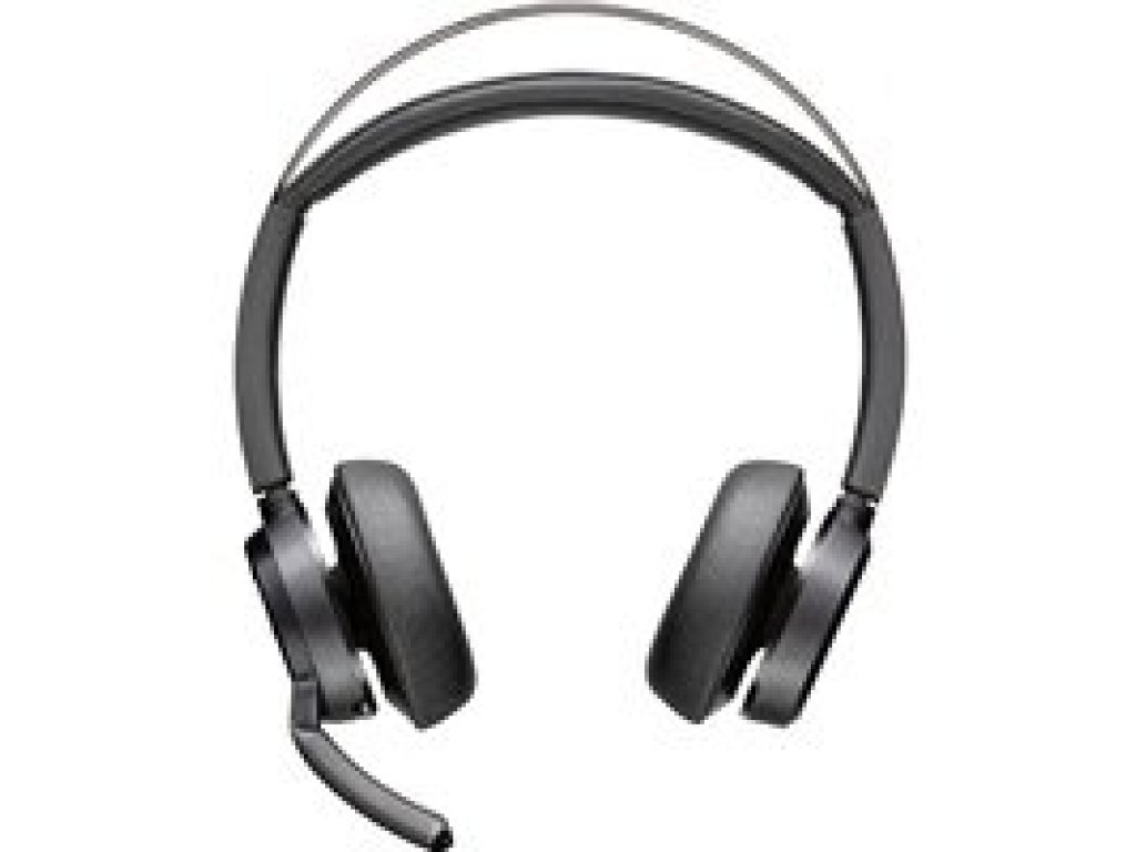 POLY Voyager Focus 2 bezdrátová náhlavní souprava, BT700 USB-A/USB-C adaptér, nabíjecí stojan, stereo (7S4L6AA)