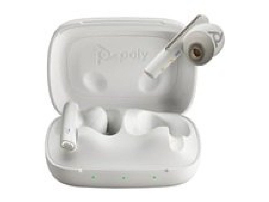 POLY Voyager Free 60 MS Teams bluetooth headset, BT700 USB-C adaptér, nabíjecí pouzdro, bílá (7Y8L6AA)