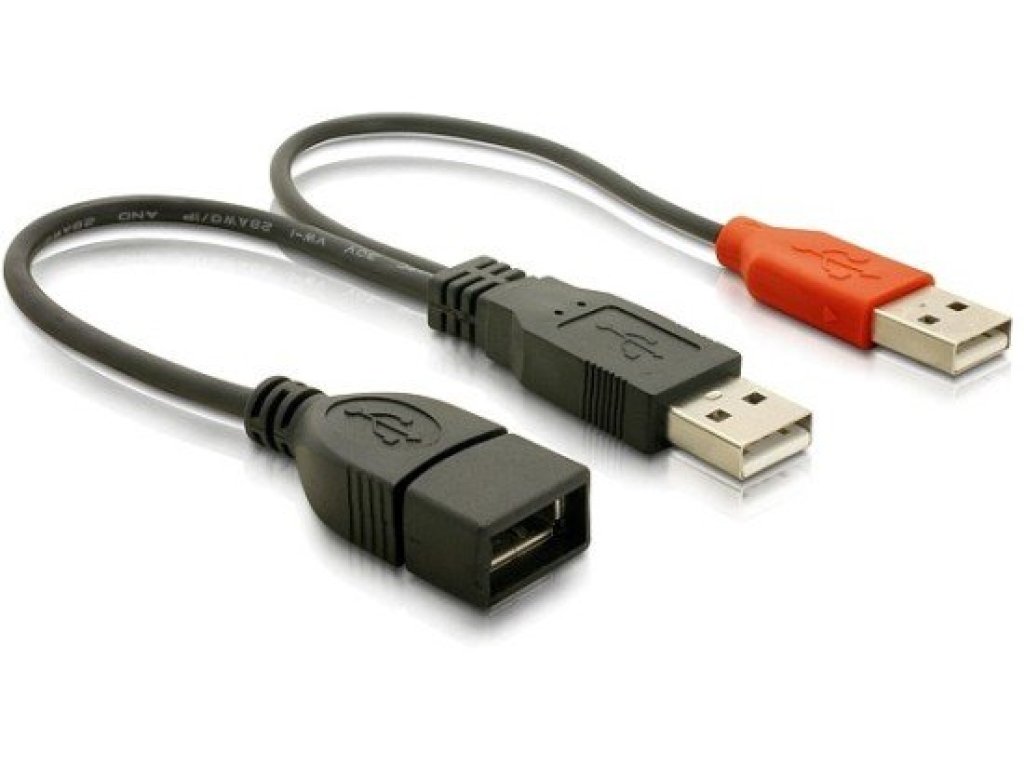 PREMIUMCORD kabel USB 2.0, A+A-A, M+M/F, napájecí Y, prodlužovací, 0,5m, černý (KU2Y01)