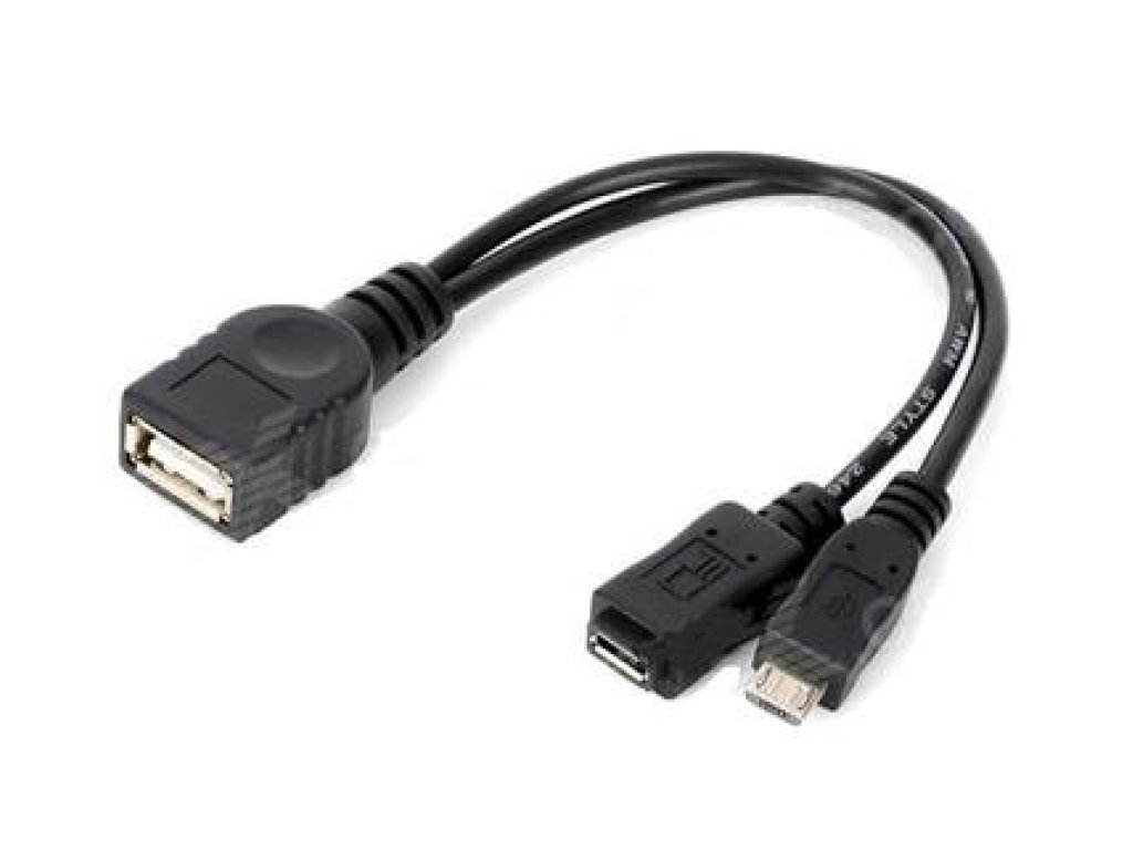 PREMIUMCORD kabel USB 2.0, A-B micro+B micro OTG, F/F+M, 0,14m, černý (kur-18)