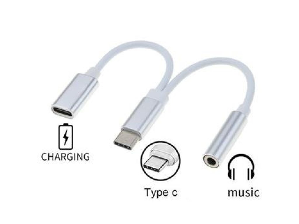 PREMIUMCORD převodník USB-C-Jack 3.5+USB-C, M/F+F, 0,1m, bílý (ku31zvuk02)