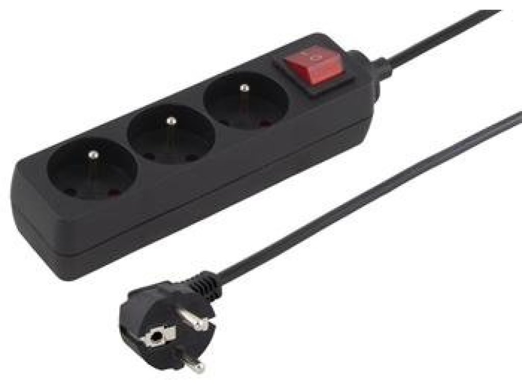 PREMIUMCORD prodlužovací přívod 230V, 3 zásuvky, 2m, černý, vypínač (ppa3k-02bk)