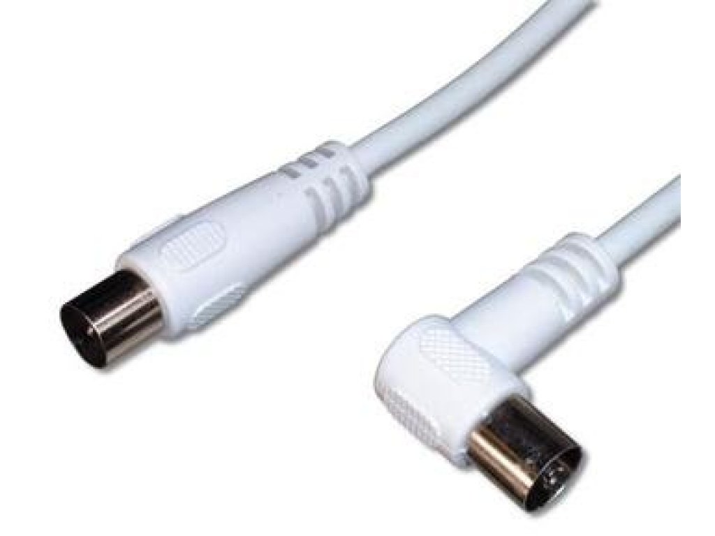 PREMIUMCORD TV kabel, IEC-IEC pravoúhlý, M/F, 5m, bílý, 75 Ohm (ktmf05U)