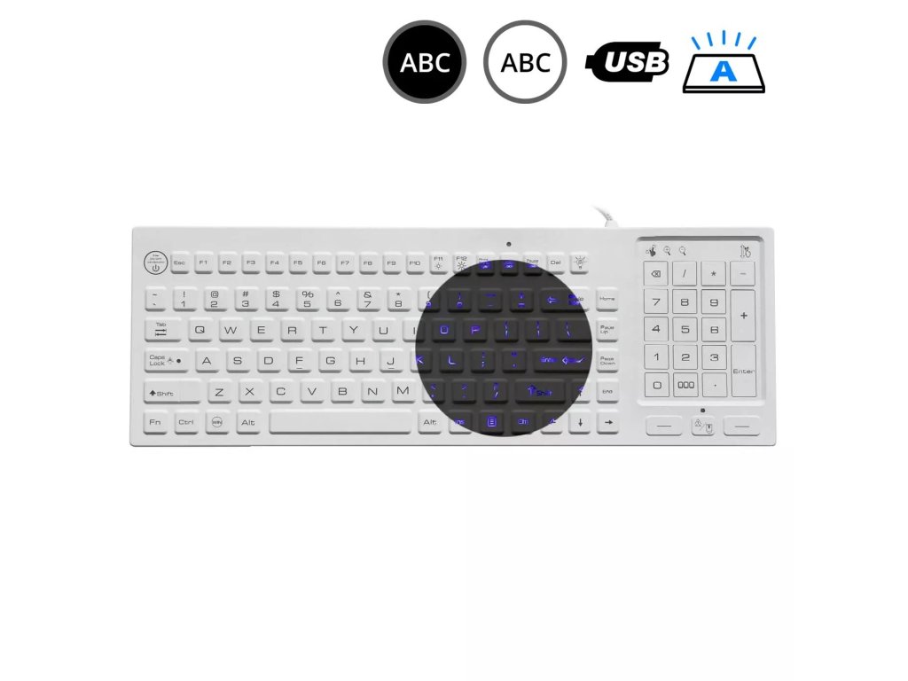 SK318BL – Silikonová antibakteriální klávesnice s touchpadem podsvícená - drátová, touchpad, CZ (SK318BL)