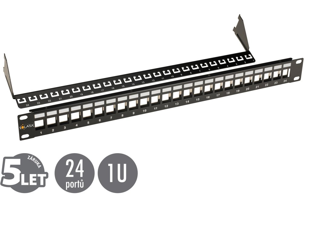SOLARIX 19" modulární neosazený patch panel 24 portů černý 1U SX24M-0-STP-BK-UNI (24200243)