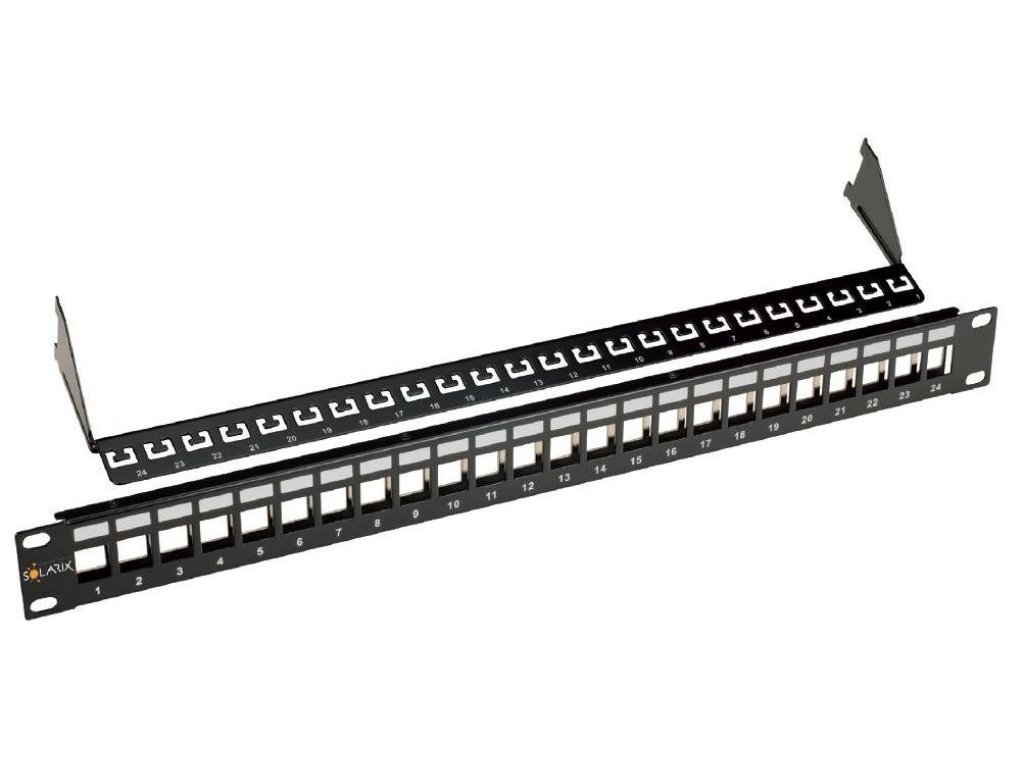 SOLARIX 19'' neosazený univerzální panel 24 portu 1U pro CAT5E a CAT6 keystony (SX24M-0-STP-BK-UNI)