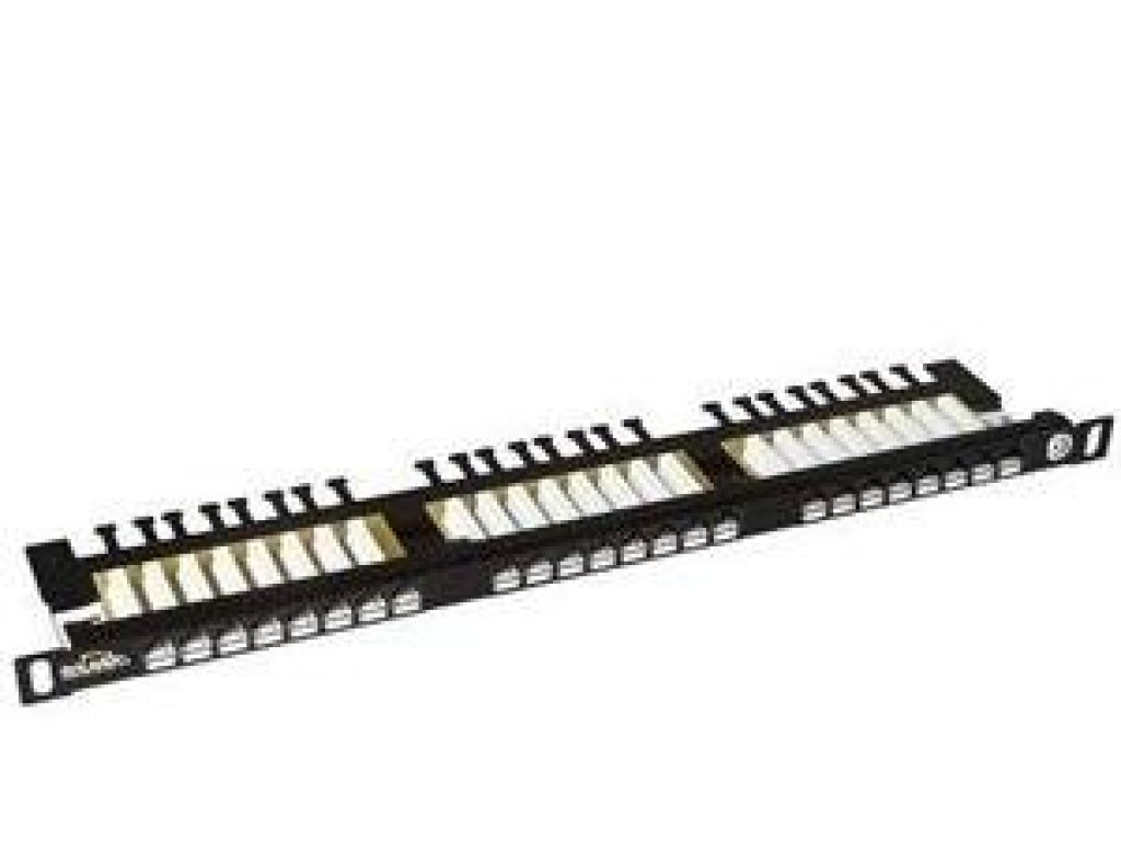 SOLARIX 19'' Patch panel 24xRJ45 CAT6 UTP s vyvaz.lištou cerný 0,5U