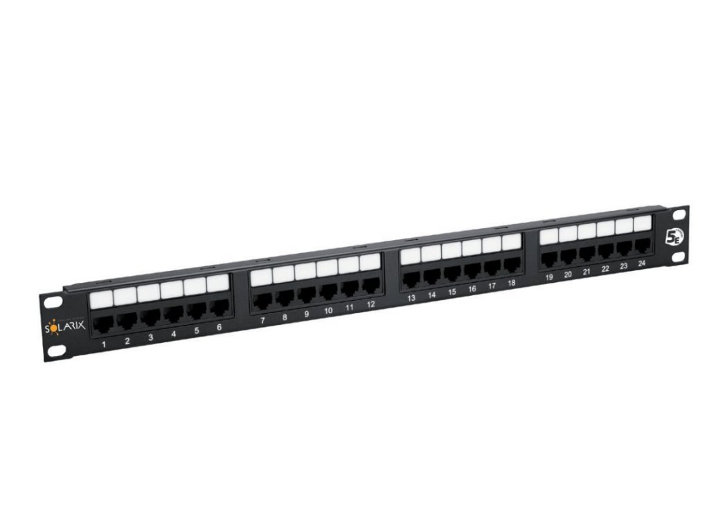 SOLARIX patch panel 24 x RJ45 CAT5E UTP 150 MHz cerný 1U