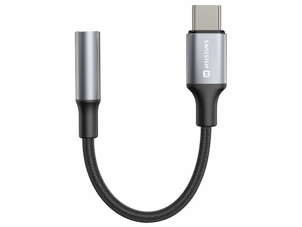 SWISSTEN TEXTILE Audio adaptér USB-C (M) - 3.5mm Jack 0.15m černá (73502311)