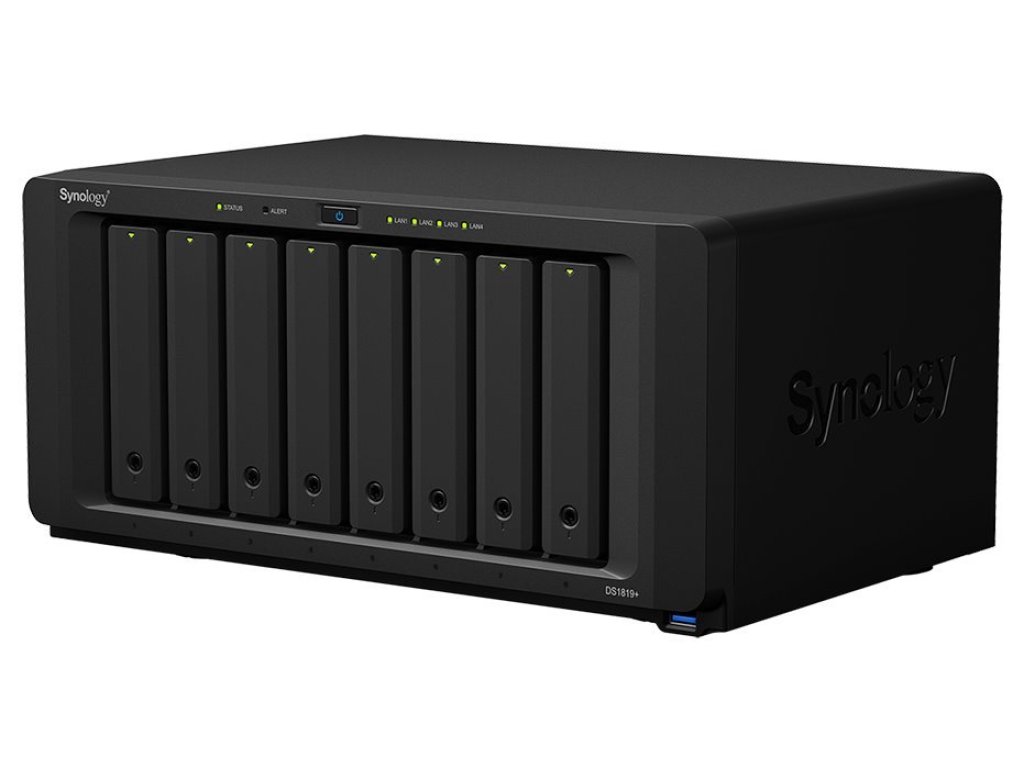 SYNOLOGY DS1819+ DiskStation (4C/AtomC3538/2,1GHz/4GBRAM/8xSATA/4xUSB3.0/2xeSATA/4xGbE/1xPCIe) (DS1819+)